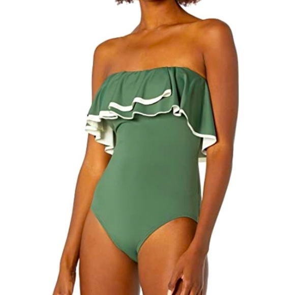 COCO Reef Agape Ruffle Bandeau Olive Swimsuit - Picture 3 of 10